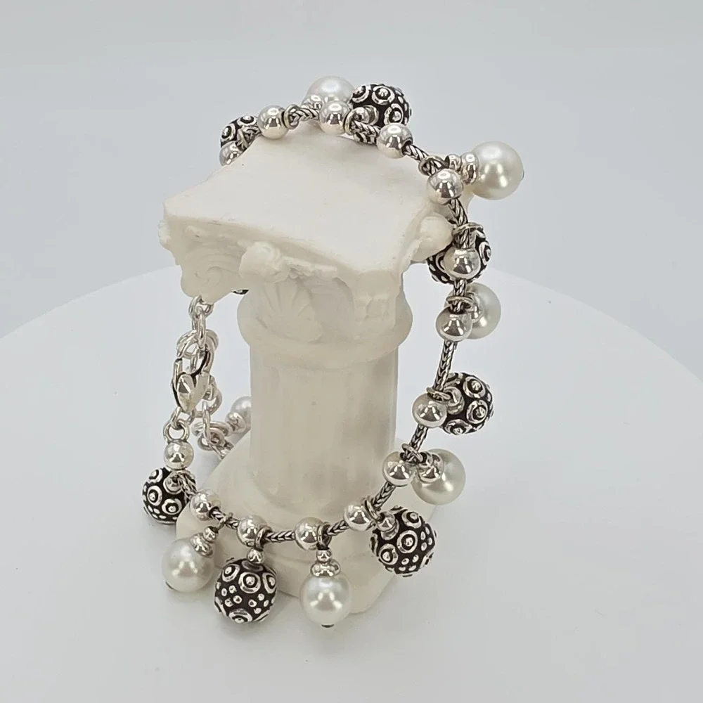 BRIGHTON 'Sophisticate' Bracelet Faux Pearls BELeads Silver Plate 6.75" - Picture 11 of 12